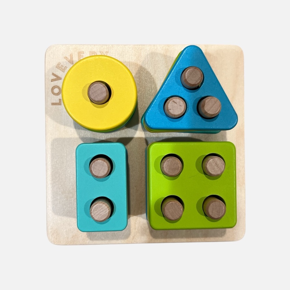 LOVEVERY Sort & Stack Peg Puzzle Wooden Shape Sorting Toy